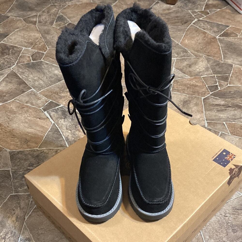 New in Box Aussie Merino Tasman Black Suede & Wool Boots Sz 4 - Picture 7 of 10